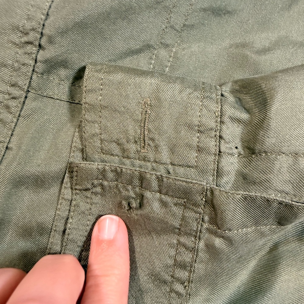 Diversions‎ 100 Silk Button Down Sage Safari M Top Oversized Long Sleeve Utility - Picture 4 of 12